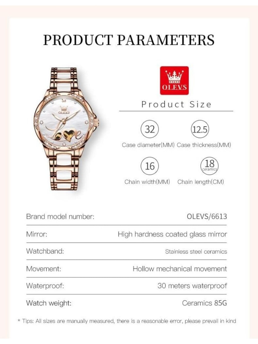 Olevs Women's White Butterfly Skeleton Diamond Rose Gold Automatic Luxury Watch - Picture 5 of 5